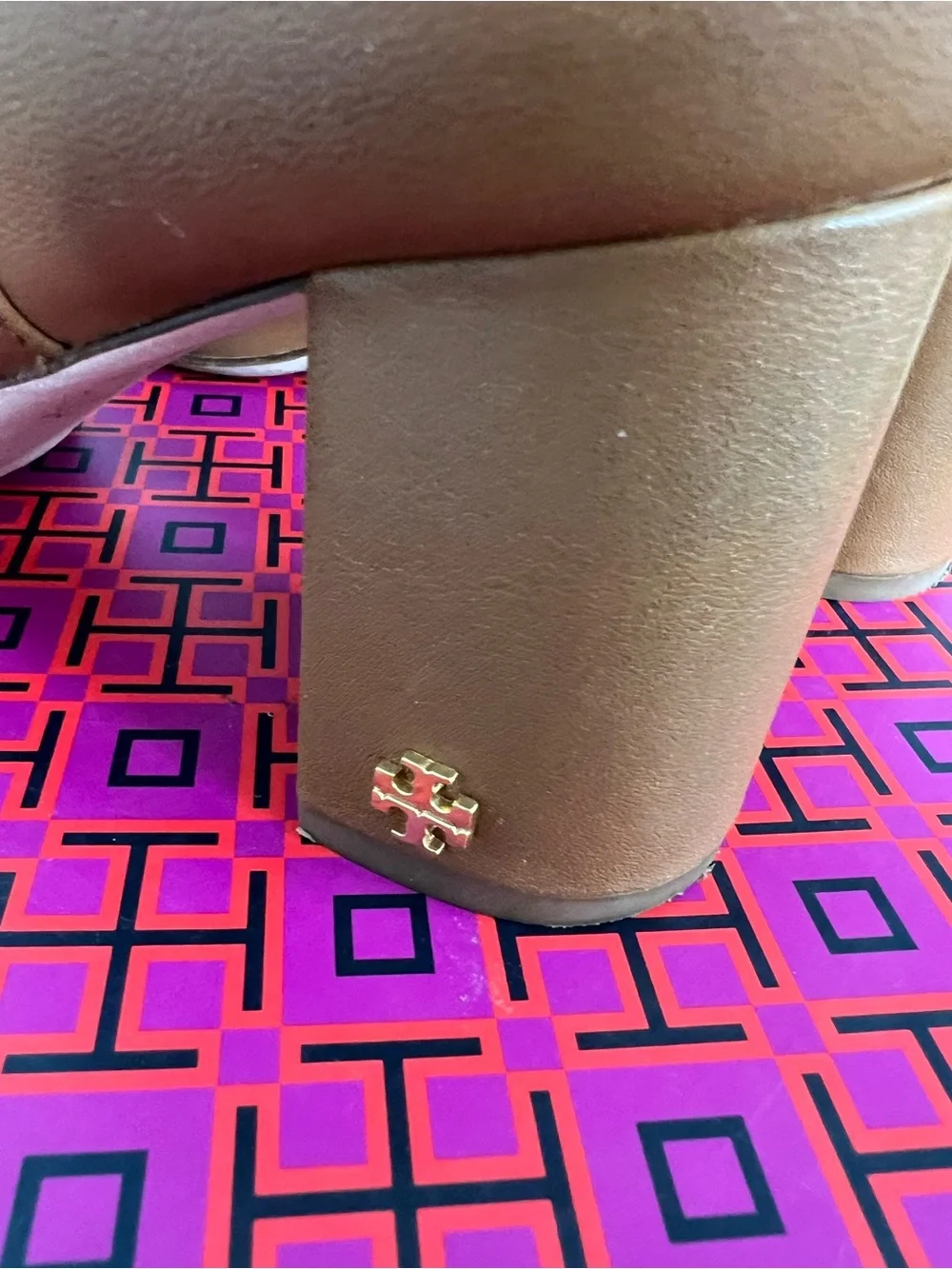 Tory Burch Leather Block Heel Ankle Booties Tan Camel Cognac 6M Classic